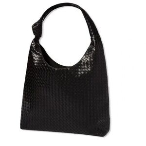 Ulta Black Faux Leather Woven Shoulder Tote Bag 17”x17” Magnetic Closure New